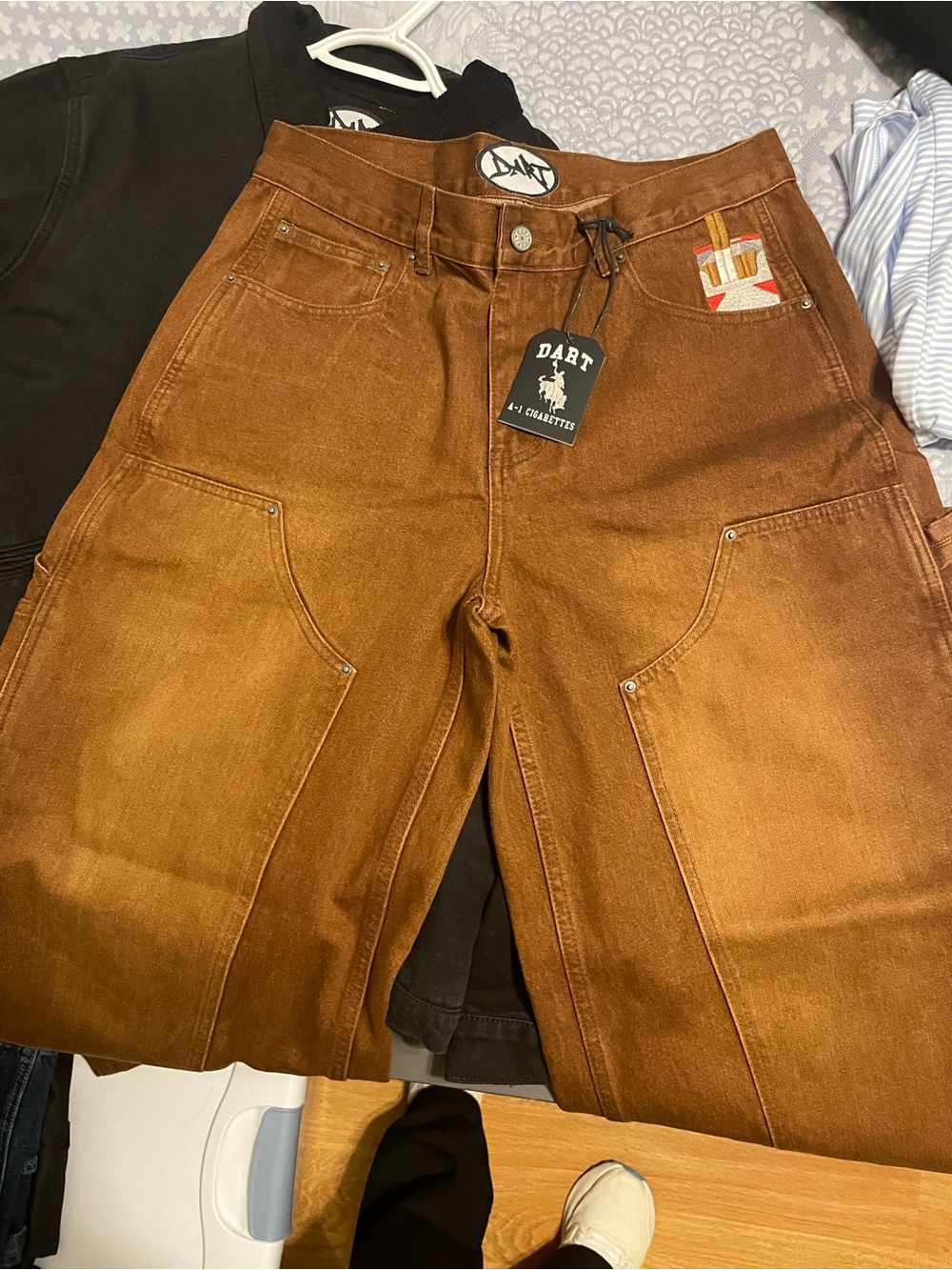 Men's Brown Dart brand double knee jeans Carpenter Pants
